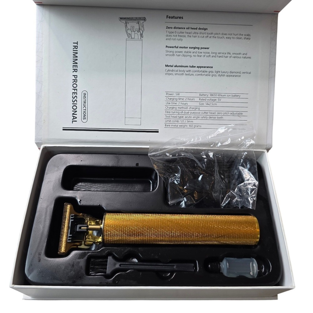 Vintage T9 Professional Trimmer Cordless Hair Clipper Gold‎ USB Rechargeable W2